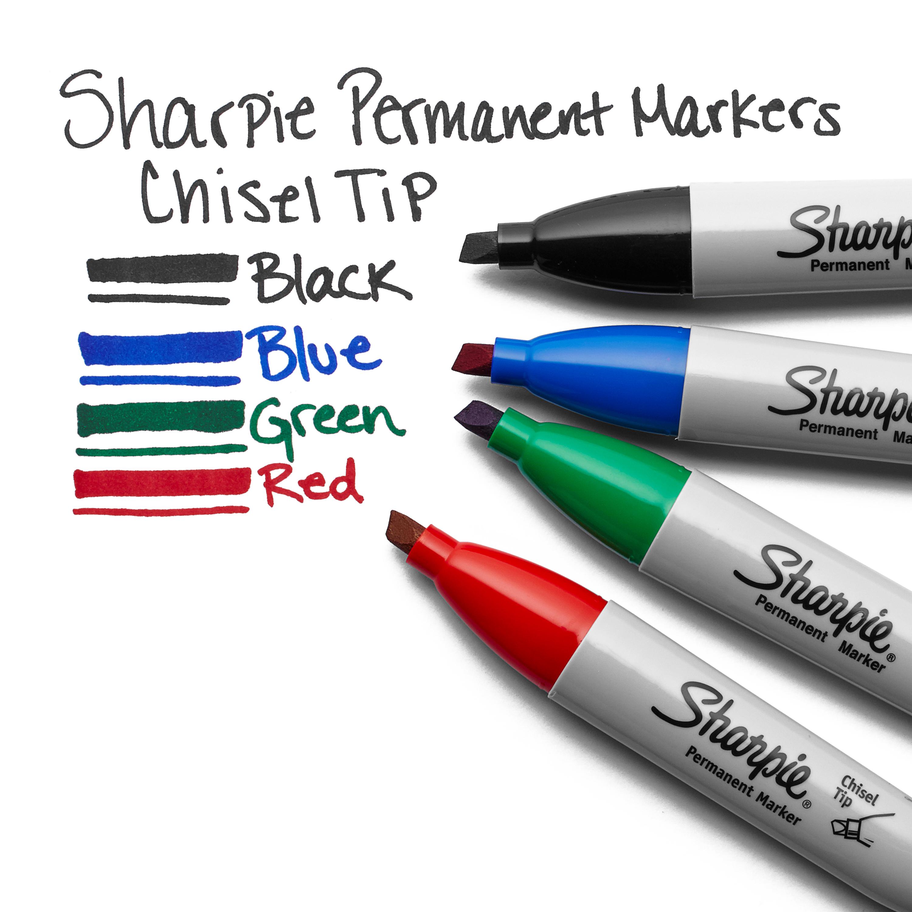 Sharpie Permanent Markers, Chisel Tip, Classic Colors, 4
