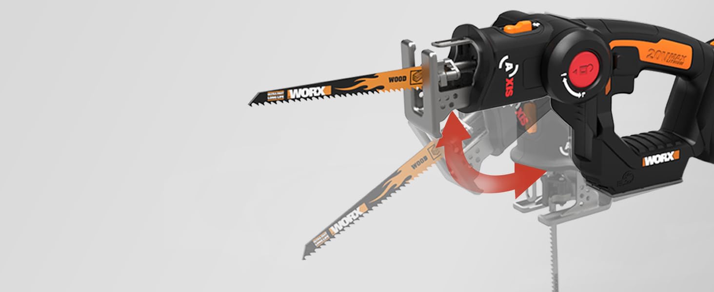 Turn this saw from a reciprocating saw into a jigsaw and back again with just the push of