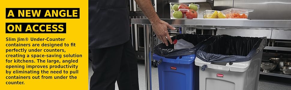 Rubbermaid Commercial Products Slim Jim Trash Can Thin Container Under Counter Cabinet Easy Access