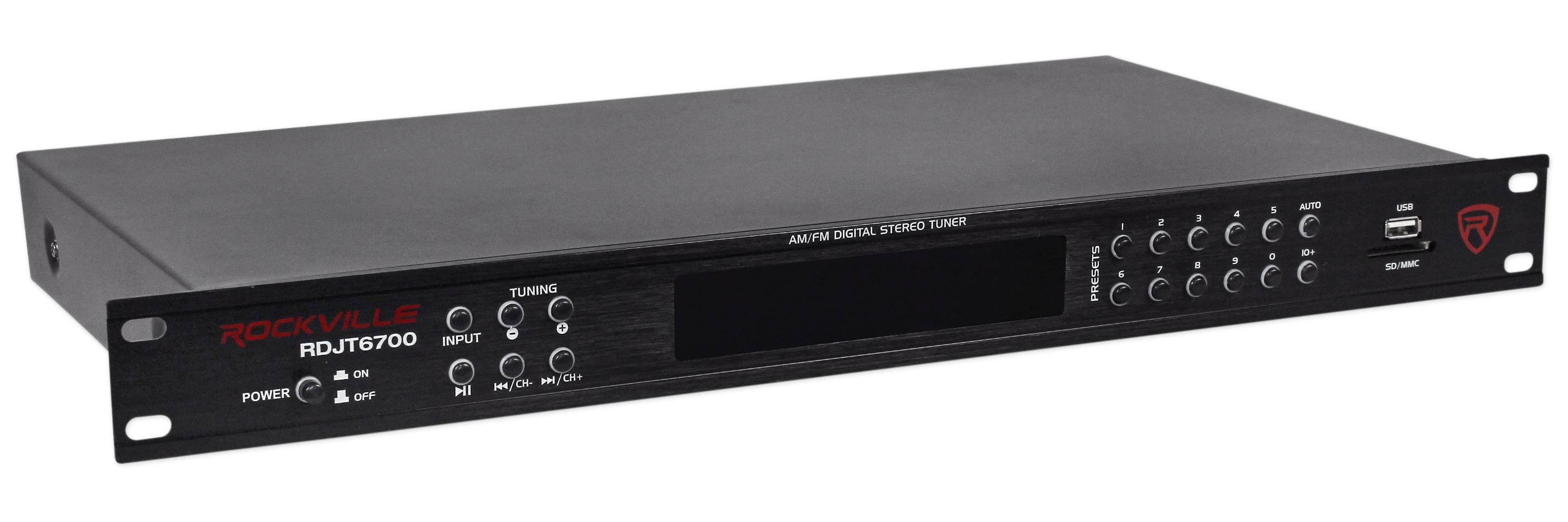 Rockville RDJT6700 Rack Mount Digital AM/FM Radio Tuner Receiver With USB/SD, 19