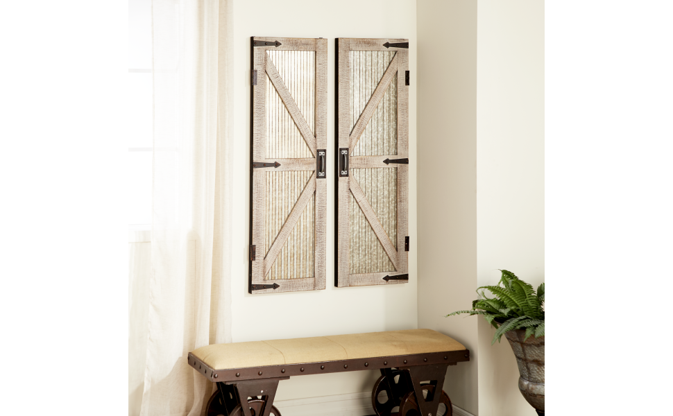 Deco 79 Metal Geometric Barn Door Wall Decor, Set of 2 15"W