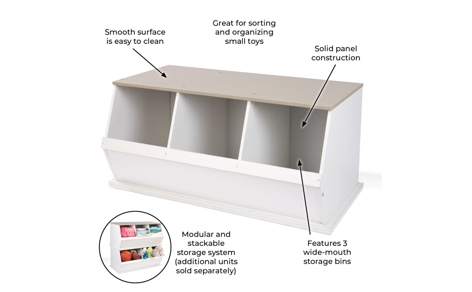 Badger Basket Three Bin Stackable Toy Storage Cubby