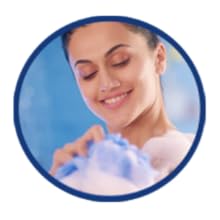 Work into a rich lather with the loofah and gently rub it on your moist skin.