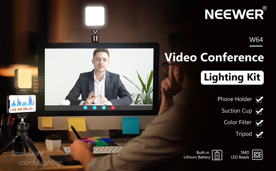 Neewer Video Conference Lighting Kit with Suction Cup, Tripod, Color Filter & Phone
