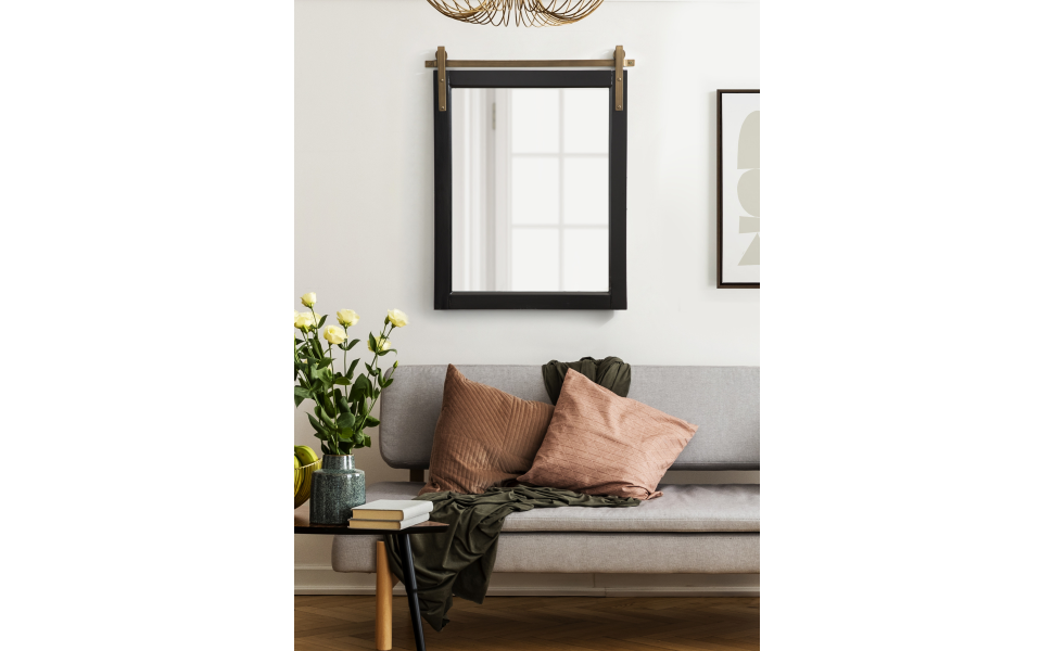 Kate and Laurel Skylan Modern Decorative Wood Framed Wall Mirror, 24 x 31, Black and