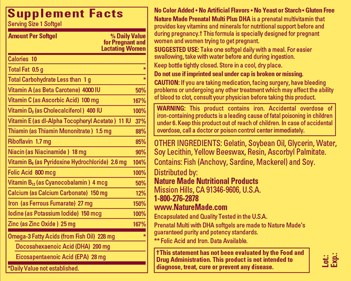 Nature Made Prenatal + DHA 200 mg Softgels 60 Ct Amazon Mỹ Fado.vn