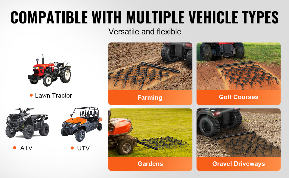 VEVOR Drag Harrow, 4'x4' HeavyDuty Chain Harrow with 69 Teeth, ATV UTV