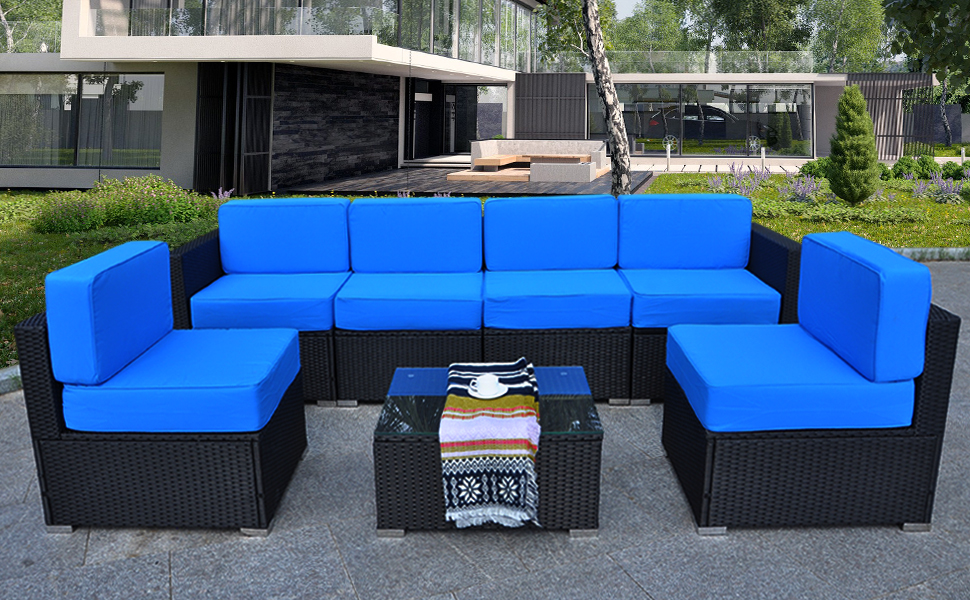 7 Pieces Patio Furniture Sets with Glass Coffee