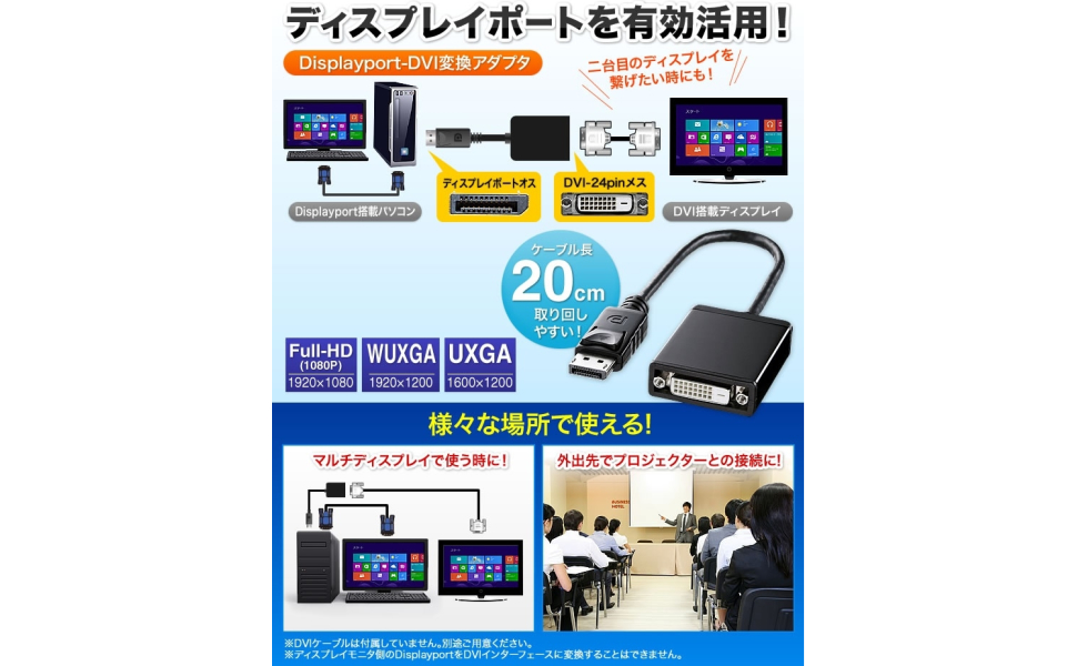 Amazon.co.jp: サンワサプライ DisplayPort-DVI変換アダプタ 0.2