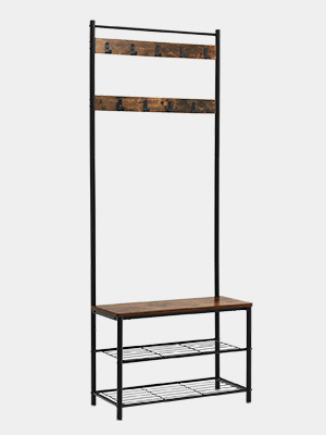 Songmics VASAGLE Appendiabiti, Attaccapanni Da Entrata, Con Panca Scarpiera, Ripiani Portaoggetti, Ganci, Struttura In Acciaio Opaco, Altezza Di 175 Cm, In Stile Industriale, Marrone Vintage E Nero 12 1
