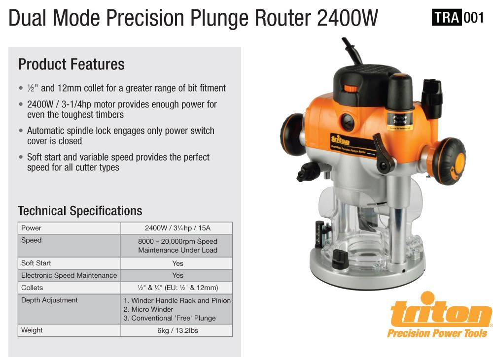 Triton TRA001 31/4 HP Dual Mode Precision Plunge Router Power Plunge