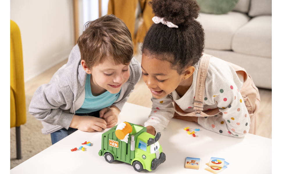 Goliath Trash Stash Game Fill Trashcan, Watch It Dump Into Garbage Truck Or Truck Chucks It Up