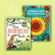 Cover der zwei Bücher Das Naturforscher-Buch und Sonnenschein zum Frühstück