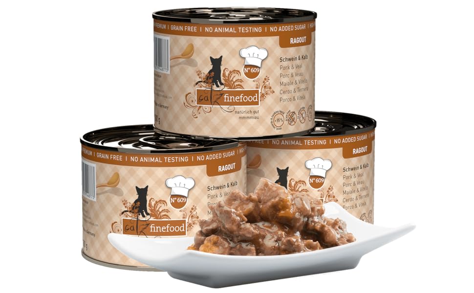 catz finefood Ragout N° 609 Schwein & Kalb Katzenfutter nass Feinkost Nassfutter für Katzen in