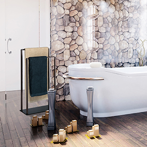 Relaxdays Toallero de Pie con 2 Barras, Metal-Cristal, Bronce-Negro, 80 x 45 x 20 cm