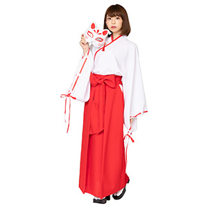 狐面付き『BABYL初期風』黒赤コスチュームセット　コスプレ衣裳セット Amazon.co.jp: [YFFSFDC] お面 狐 3枚セット 鈴付き きつね 和風