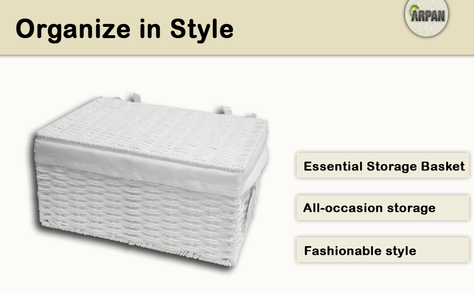 ARPAN White Paper Rope Storage Basket Box With Lid & Removable Inner
