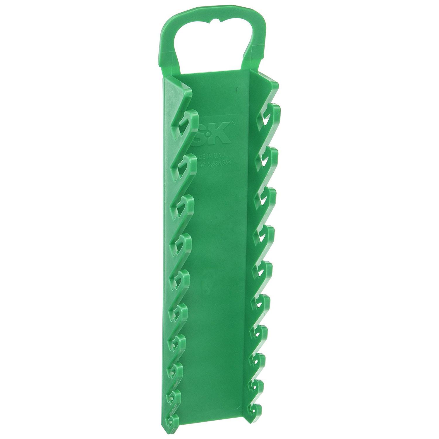 SK Hand Tool 1077 Wrench Rack 10 Slot SureGrip Green Wall