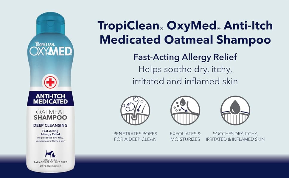 TropiClean OxyMed Medicated Anti Itch Shampoo for Pets, 1 gal Made in