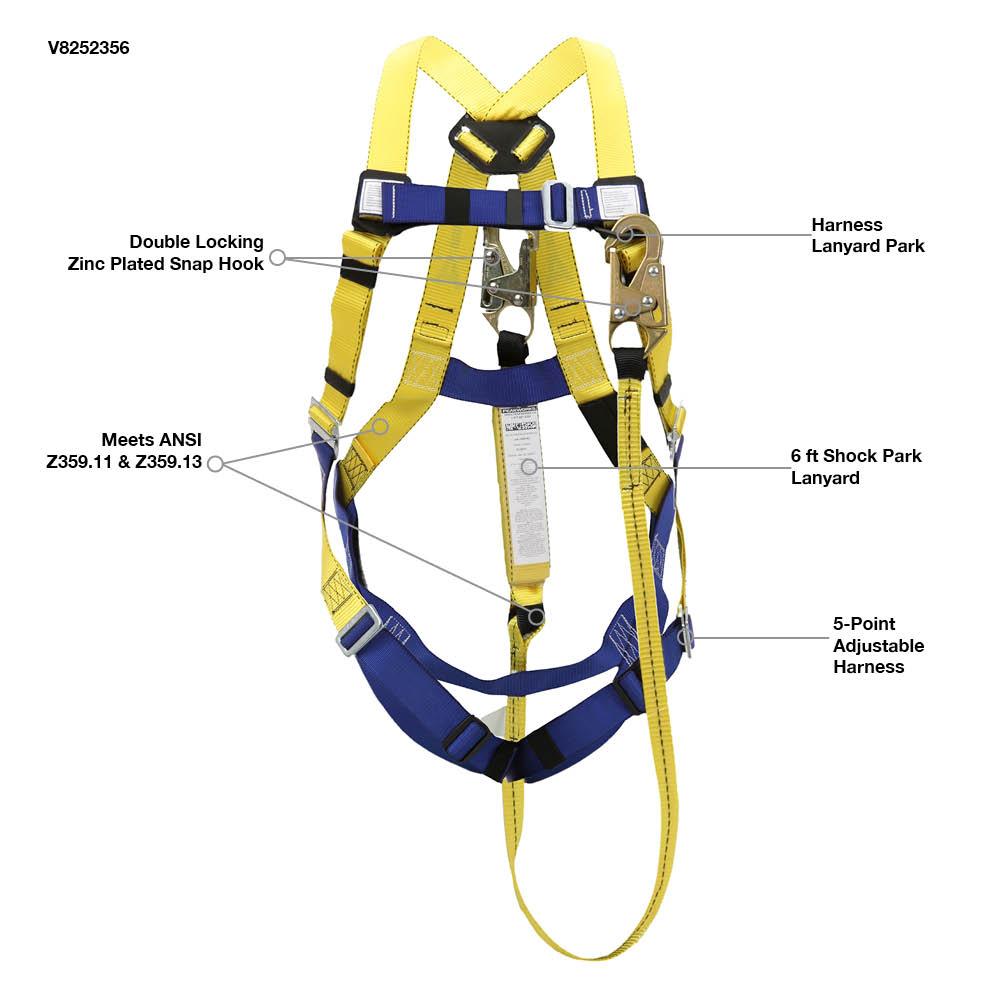 Peakworks Fall Protection V8252356 Compliant Safety Harness and 6 ft