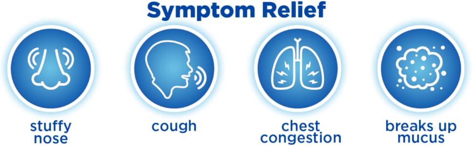 symptom relief: stuffy nose, cough, chest congestion, breaks up mucus