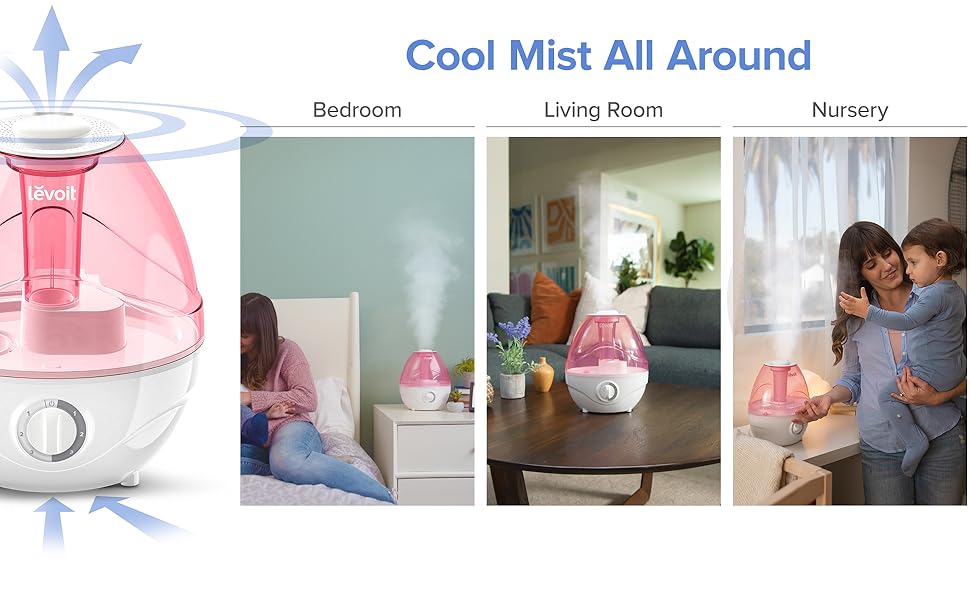 LEVOIT Humidifiers for Bedroom, Ultrasonic Cool Mist Air Vaporizer for