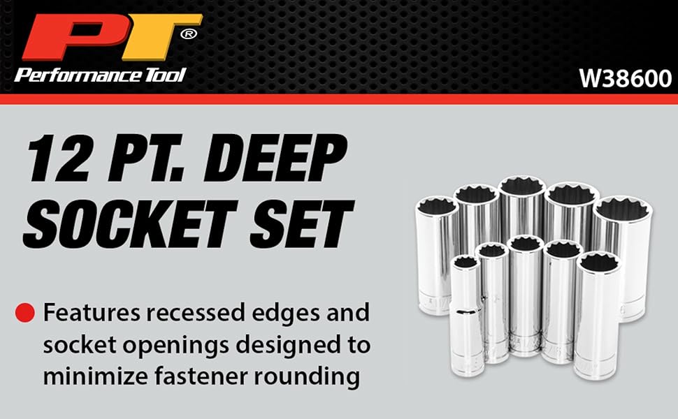 PERFORMANCE TOOL W38600 Wilmar 10 pc. 3/8 in. Dr. 12pt SAE DW Set