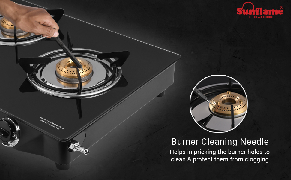 Sunflame GT Pride Glass Top 3 Brass Burner Gas Stove Manual Ignition