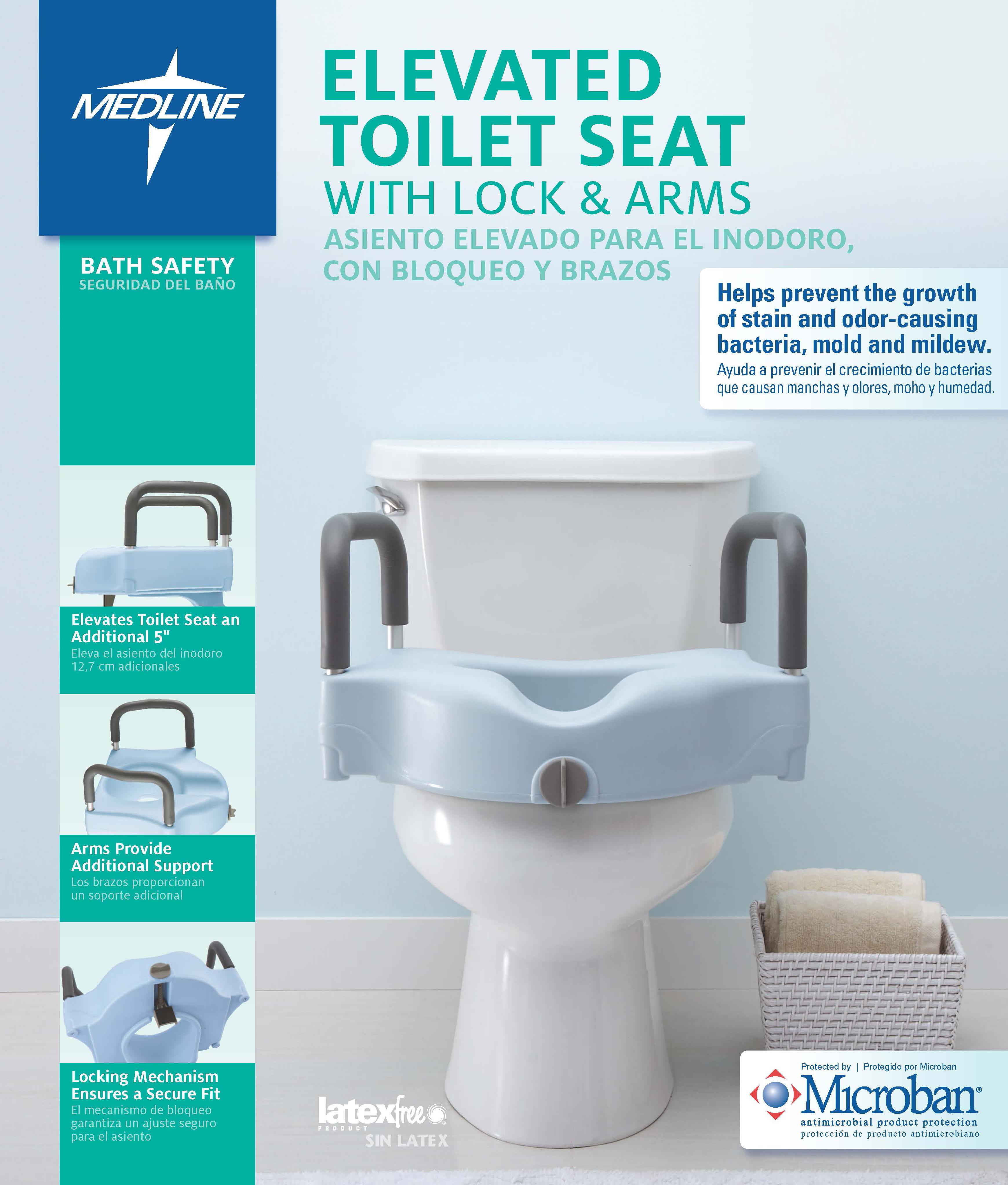 Medline Locking Elevated Toilet Seat with Arms, Microban
