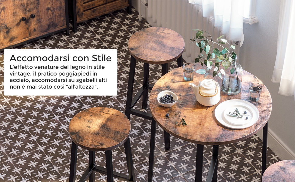 VASAGLE Set Di 2 Sgabelli Alti, Sgabelli Da Bar, Sgabelli Cucina, Telaio In Acciaio Resistente, Altezza 65 Cm, Assemblaggio Facile, Stile Industriale, Marrone Vintage E Nero Da SONGMICS 13 1