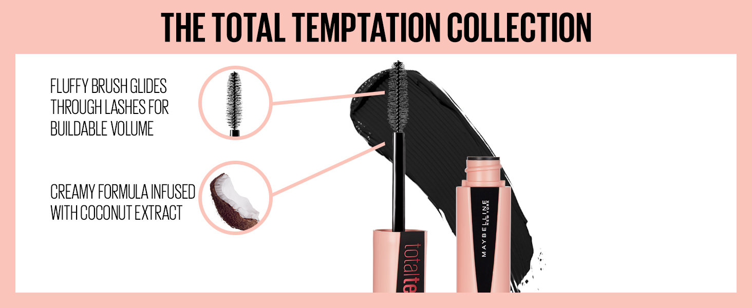 Fluffy brushes glides through lashes for buildable volume; creamy formula infused with coconut