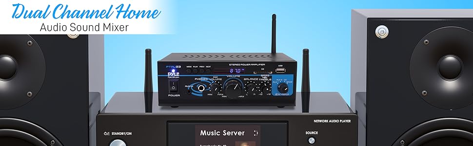 Mini Power Amplifier System; Dual Channel Home Audio Sound Mixer;Stereo Receiver Box with USB; RCA