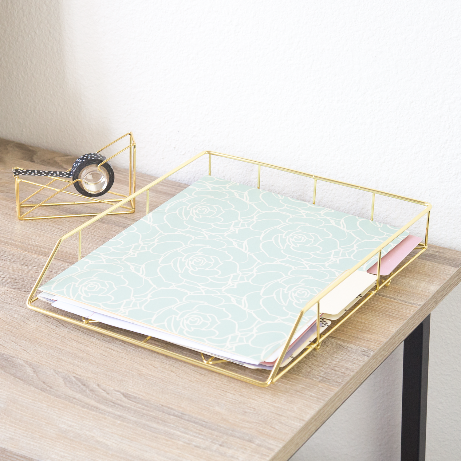 U Brands Hanging File Desk Organizer, Wire Metal, Gold