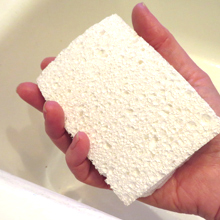 A hand holding a sponge.