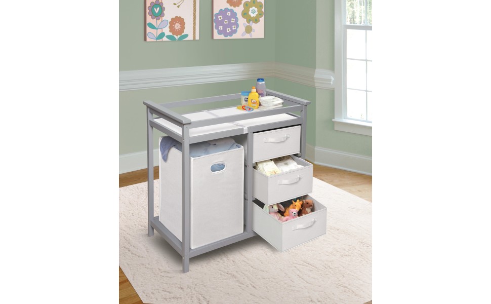 Modern Baby Changing Table with Laundry Hamper, 3 Storage
