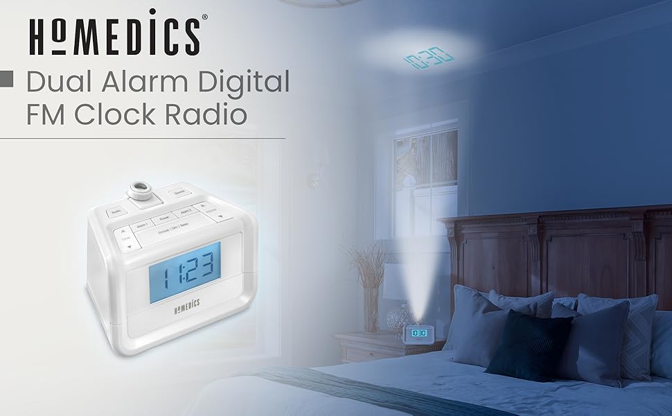 Dual Alarm Digital FM Clock Radio Time Projection, 8 Relaxing Nature