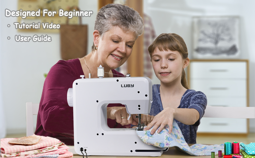 Luby Sewing Machine with 12 Builtin Stitches & Free Arm, Portable