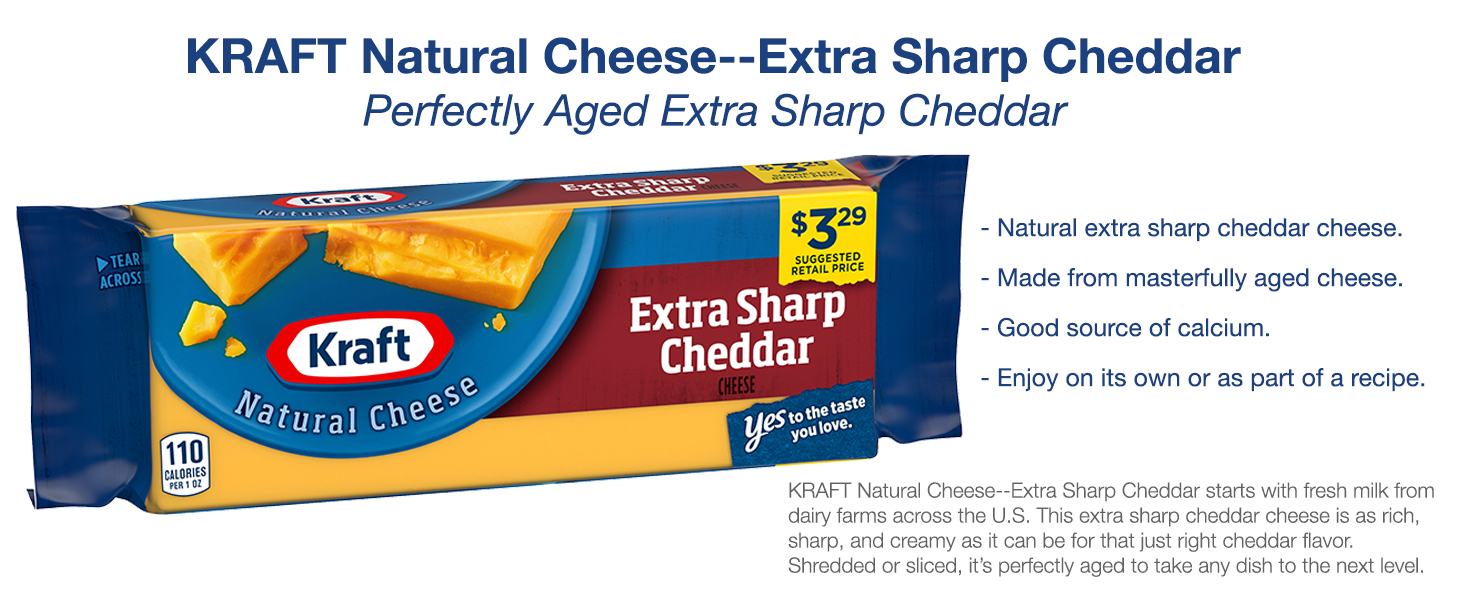 Kraft Natural Extra Sharp Cheddar Cheese (8 oz Block) Grocery & Gourmet Food