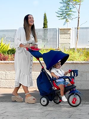 smarTrike Swirl Tricycle 4 en 1 pour Bébé, Bleu Marine/Rouge