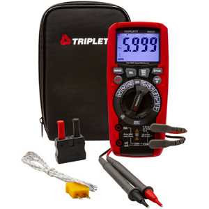 Includes test leads, temperature probe, (4) AAA batteries, and carrying case