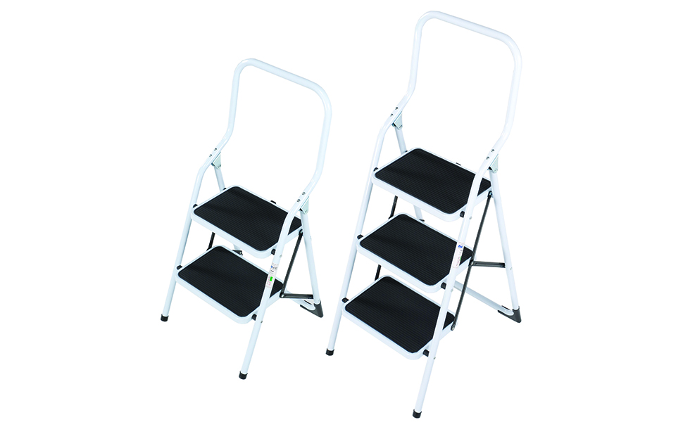 TB Davies 1216051 Folding Step Stool, 3 Tread, Steel, High Handrail