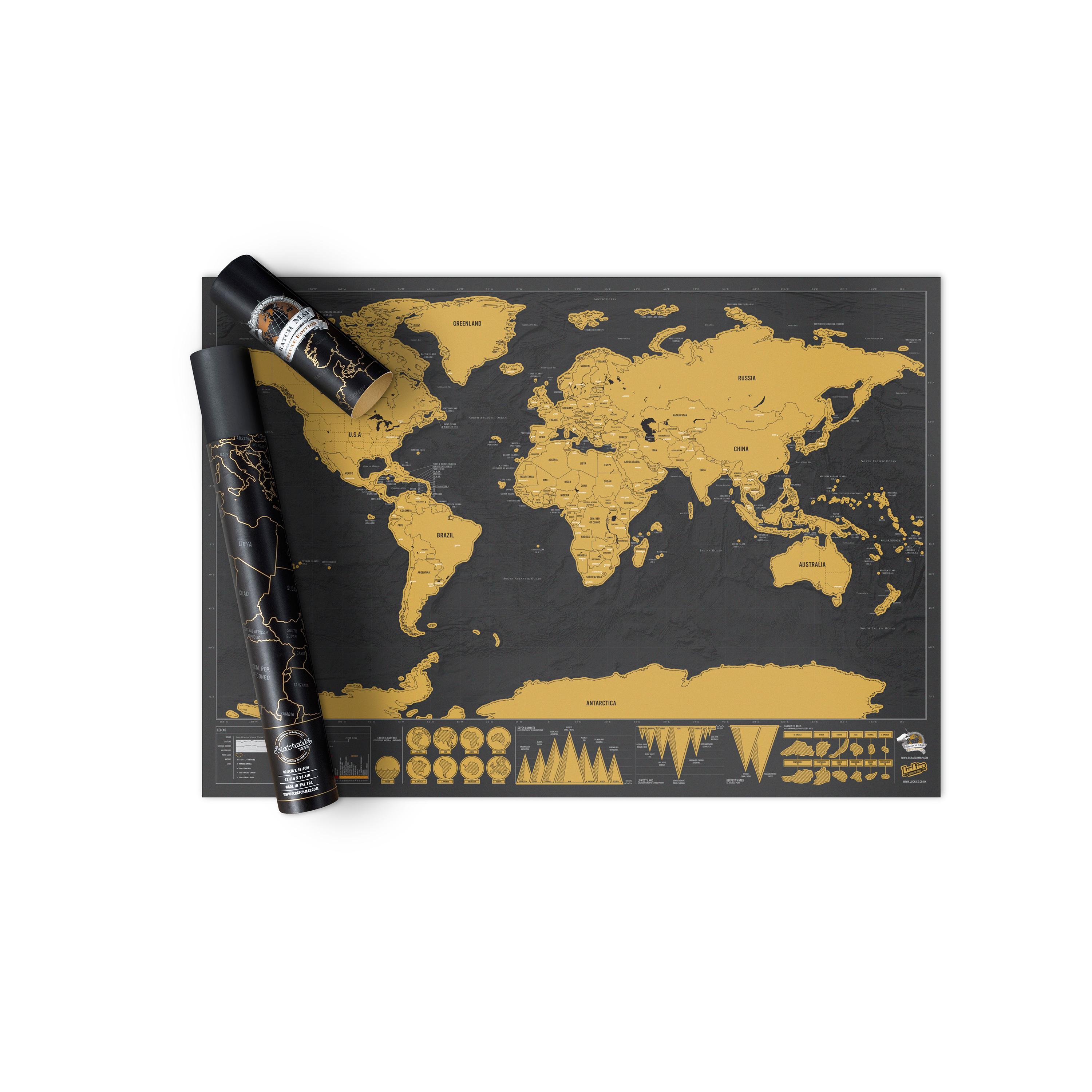 Scratch Map Deluxe Edition Personalised World Map Poster, Travel Gift