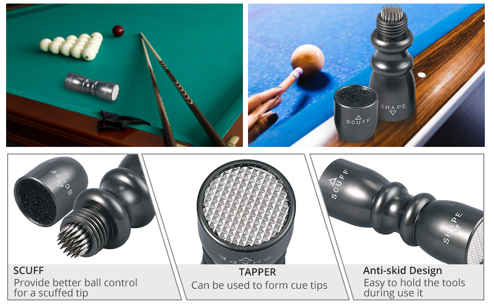 Billiard Snooker Pool Cue Tip Shaper 3 in 1 Tool Shaper, Scuffer