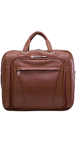 Brown 15" Leather Double Compartment Laptop Briefcase