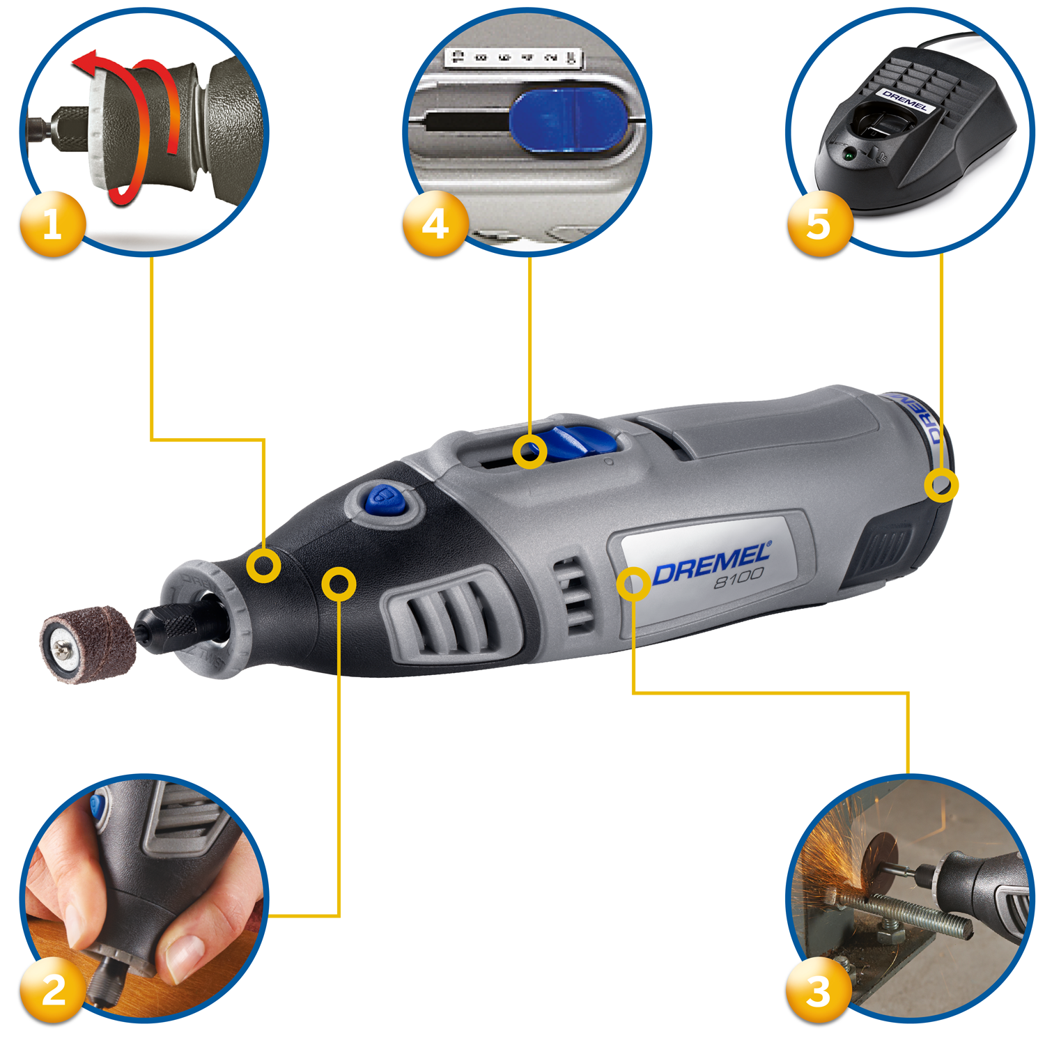 Dremel 8100 Cordless Rotary Tool 7.2 V, Multi Tool Kit with 15