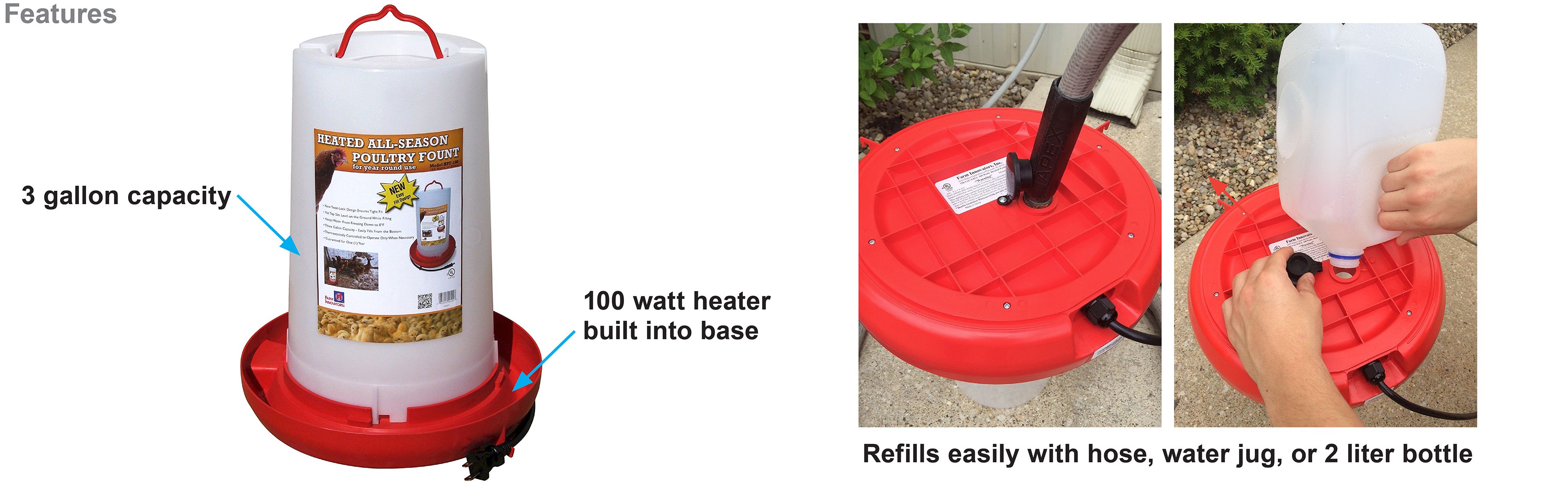 Farm Innovators Model HPF100"AllSeasons" Heated Plastic Poultry