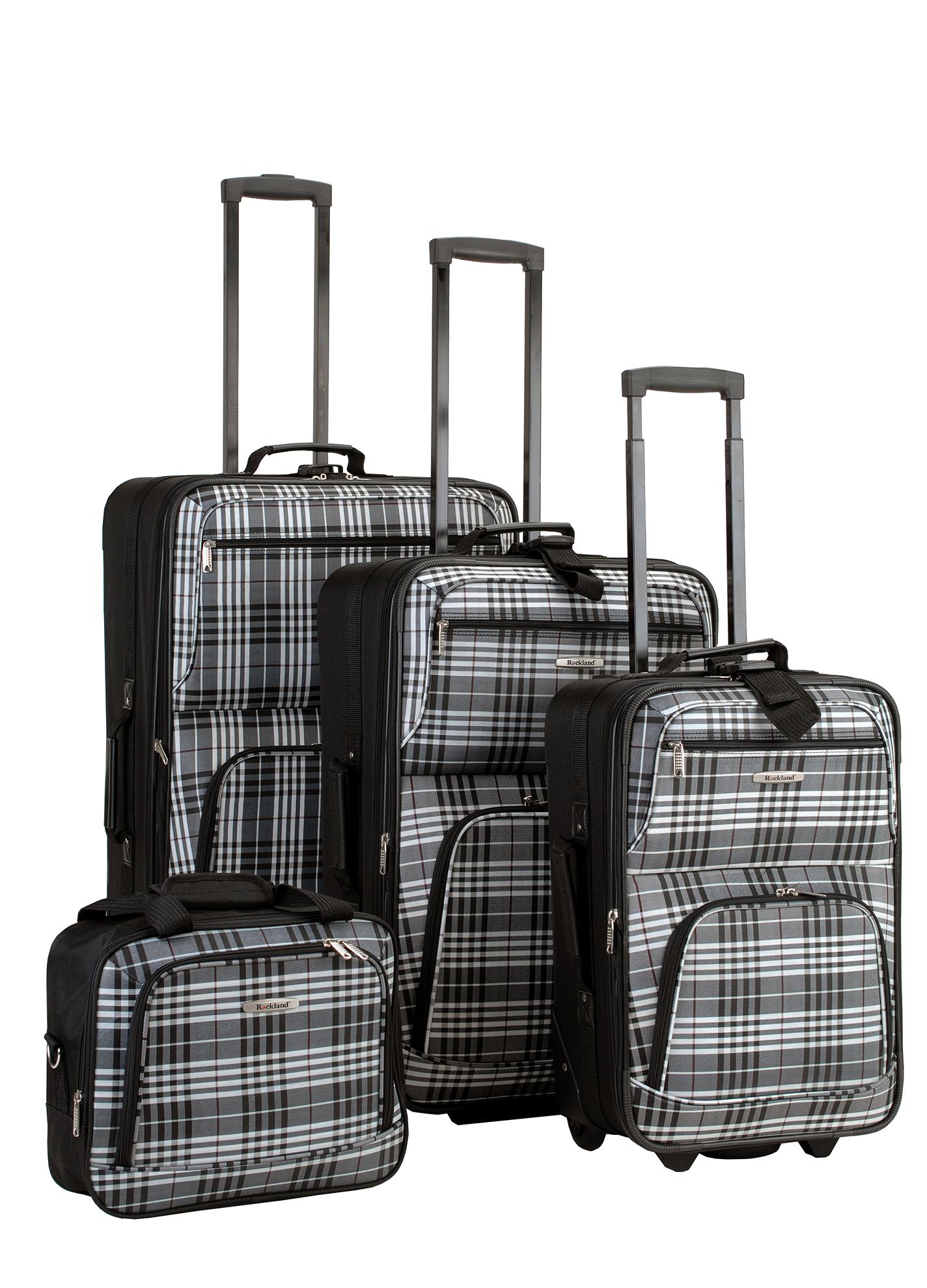 Rockland Luggage 4 Piece Luggage Set, Black Plaid, One