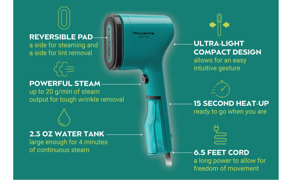 Rowenta PurePop Handheld Steamer for Clothes 1.5 Lbs 15