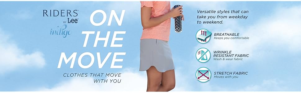 riders by lee indigo women's performance skort with knit waist