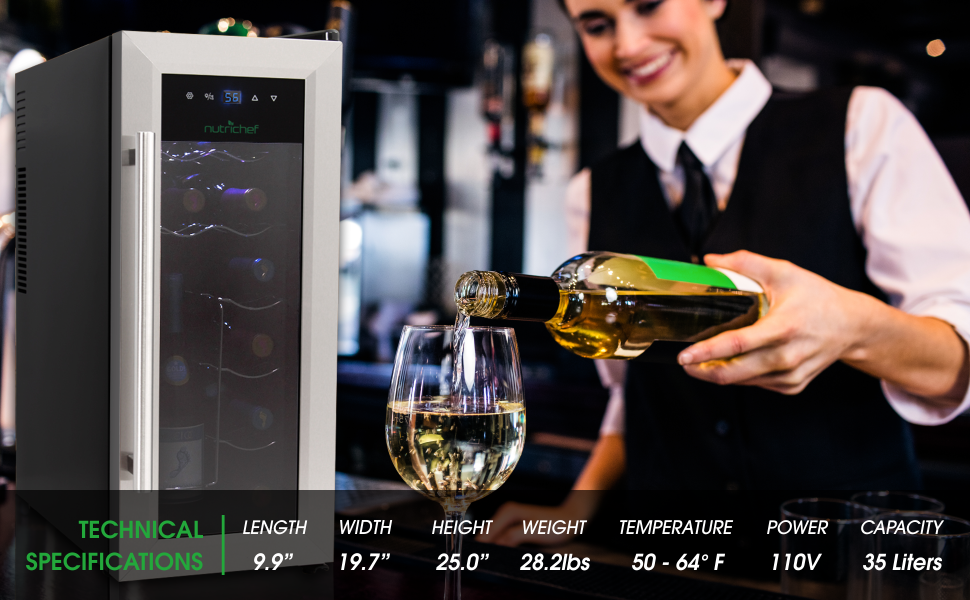 NutriChef 12 Bottle Electric Countertop Wine Cooler Refrigerator